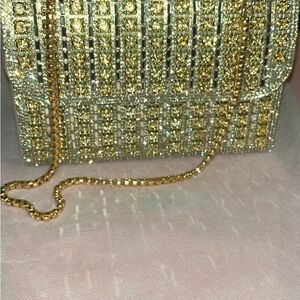 Gold Crystal Evening Clutch with Detachable Chain Strap